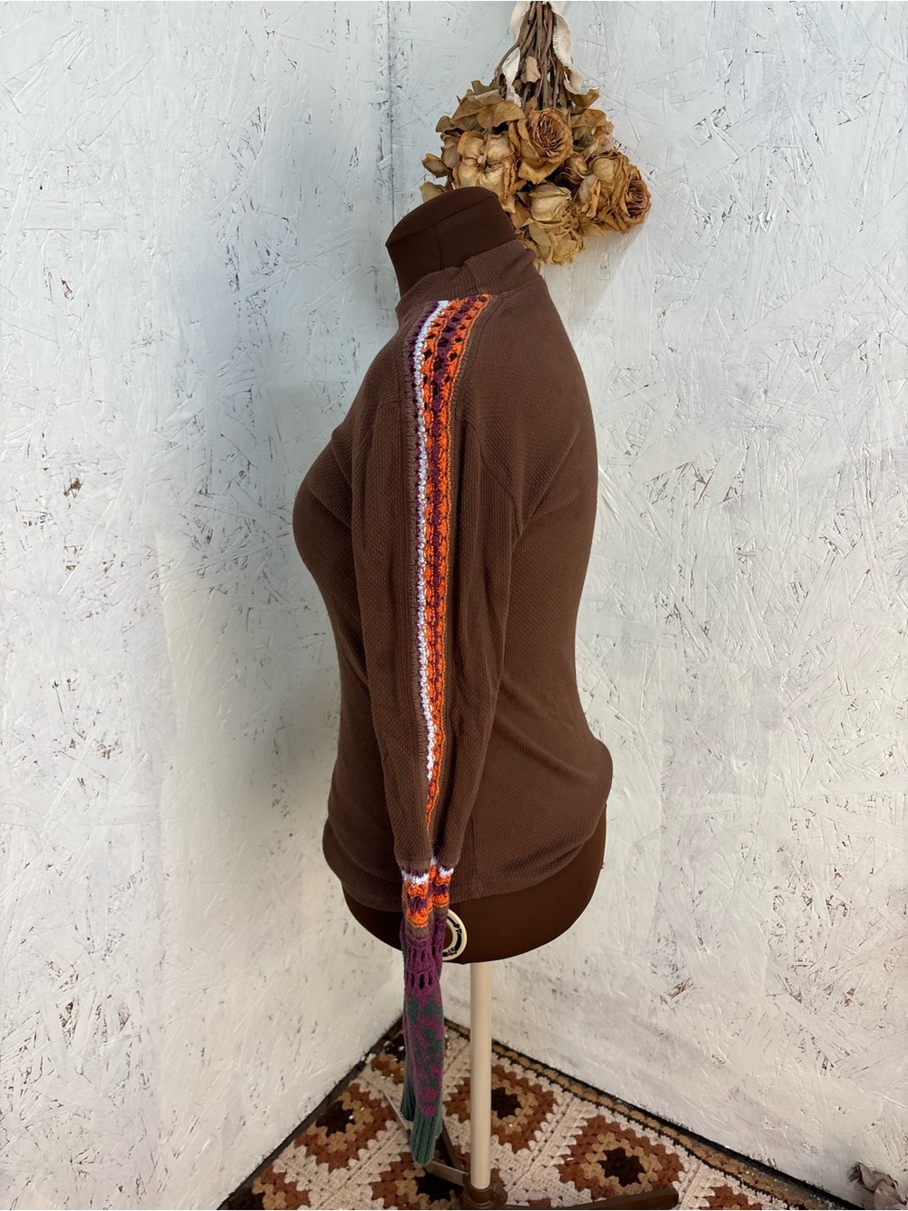 Free People Switch It Up Crochet Granola Girl Brown Mock Neck Thermal XL - Picture 5 of 9